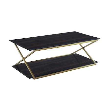 Armen Living Westlake Dark Brown Veneer Coffee Table with Brushed Gold Legs LCWLCOBRGLD